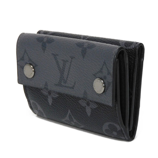 LOUIS VUITTON Tri-fold wallet M45417 Monogram Eclipse Reverse Canvas x Smooth Leather Noir RFID IC chip Monogram Eclipse Reverse Discovery compact wallet mens Used Authentic
