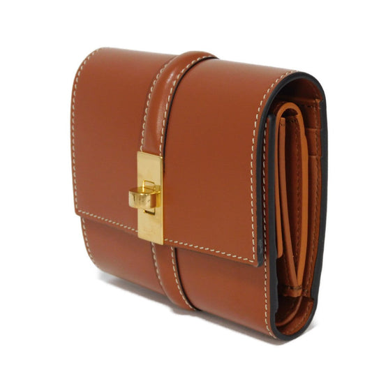 CELINE Tri-fold wallet 10F523CQ7.04LU satin calfskin Brown Current Calfskin Brown Turnlock Sese Small Trifold Wallet 16 Women Used Authentic