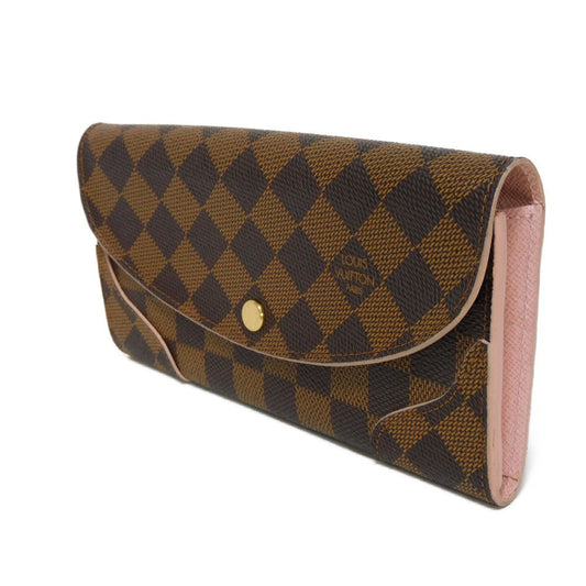 LOUIS VUITTON Long Wallet Purse N61227 Damier canvas, grained leather (embossed) Dark brown logo Ebene Brown Pink Bifold Wallet Bicolor Damier Portefeuille Kaisa Women Used Authentic