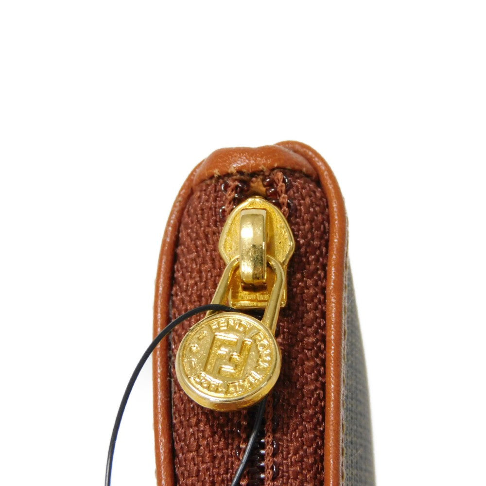 FENDI Coin case fabric Kaiqi Striped Brown Keyring Vintage FF logo Old Pecan Coin Purse unisex(Unisex) Used Authentic