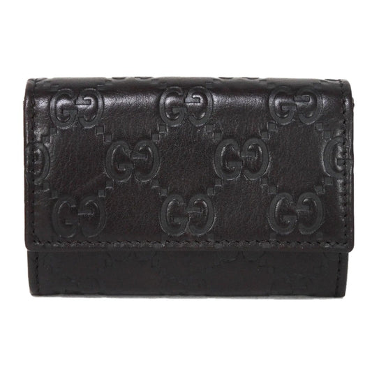 GUCCI Coin case 120964 GG striped leather Dark brown Snap Button Card Case Business Card Holder Pass Case Wallet GG Shima Guccissima coin purse mens Used Authentic