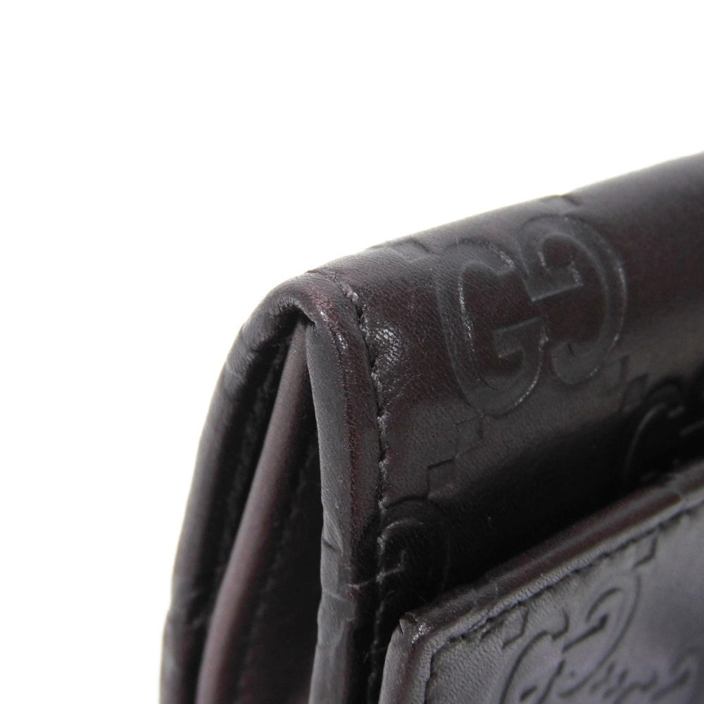 GUCCI Coin case 120964 GG striped leather Dark brown Snap Button Card Case Business Card Holder Pass Case Wallet GG Shima Guccissima coin purse mens Used Authentic