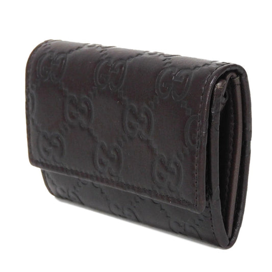 GUCCI Coin case 120964 GG striped leather Dark brown Snap Button Card Case Business Card Holder Pass Case Wallet GG Shima Guccissima coin purse mens Used Authentic