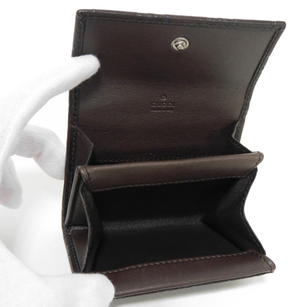 GUCCI Coin case 120964 GG striped leather Dark brown Snap Button Card Case Business Card Holder Pass Case Wallet GG Shima Guccissima coin purse mens Used Authentic