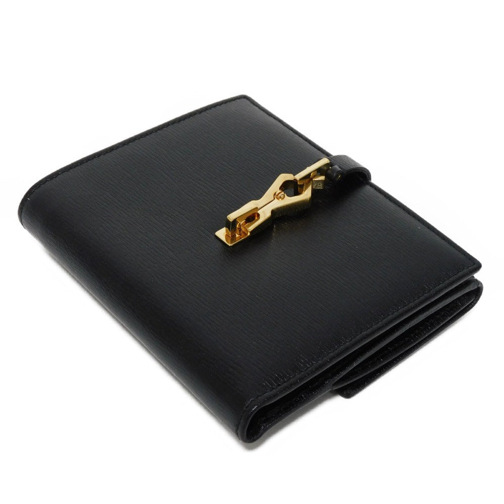 GUCCI Bifold Wallet 035 2169 Calf leather black Vintage Gold Billfold Coin Case Old Jackie Compact Wallet unisex(Unisex) Used Authentic