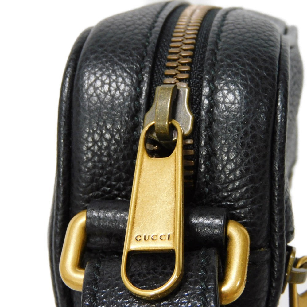 GUCCI Shoulder Bag 574803 0Y2AT 8163 Textured leather Black x green x red Web Stripe Shelly Vintage logo print Micro Messenger Bag unisex(Unisex) Used Authentic