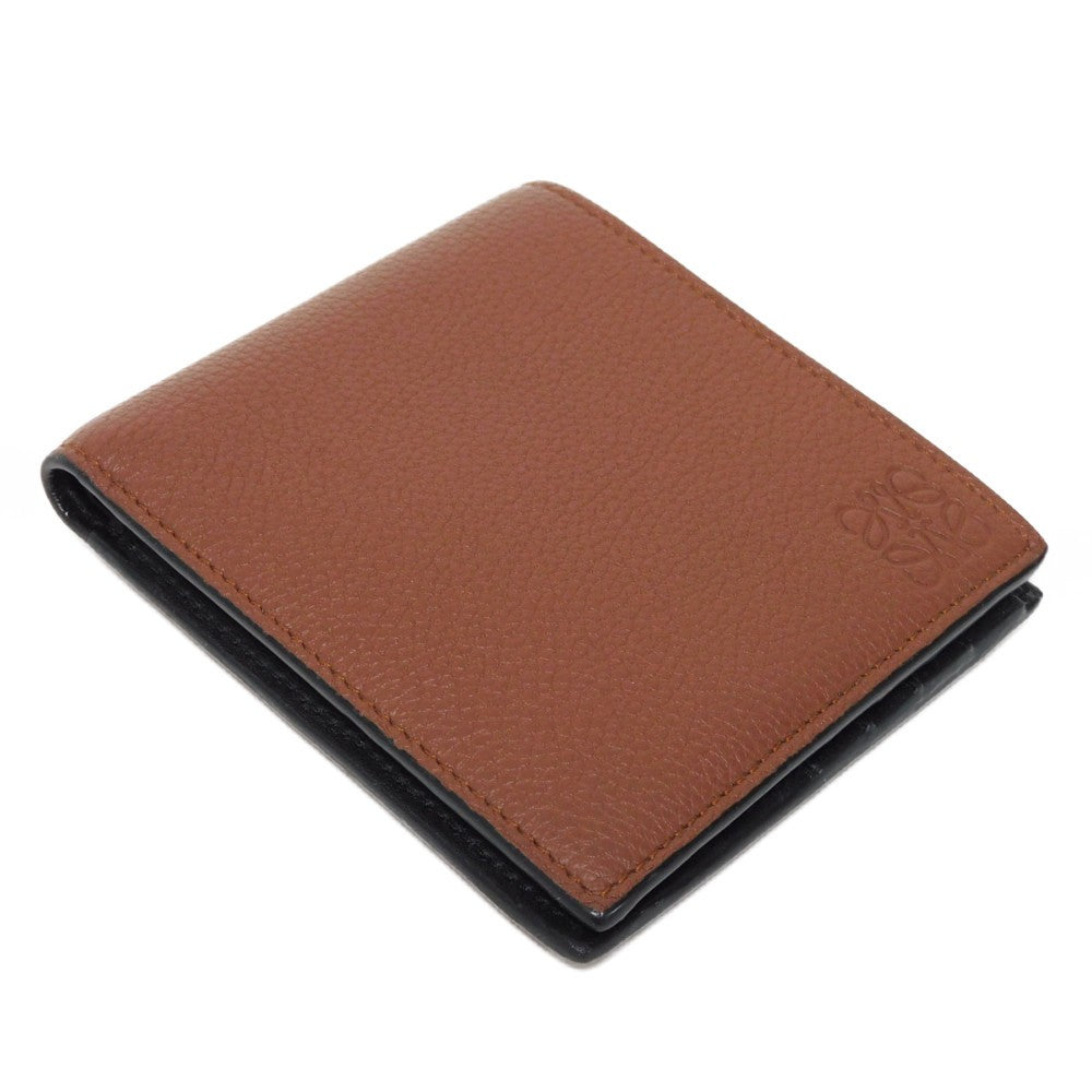 LOEWE Bifold Wallet C660302X02 soft grain calfskin cognac Soft Grain Calfskin Bicolor Brown Black anagram Bifold wallet mens Used Authentic