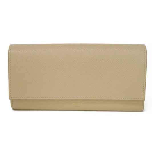 CELINE Long Wallet Purse 10B563BEL.03ND Grained calfskin (embossed) beige Foil Stamped Grain Calfskin Beige Bifold Wallet Long Wallet New logo Large flap wallet mens(Unisex) Used Authentic