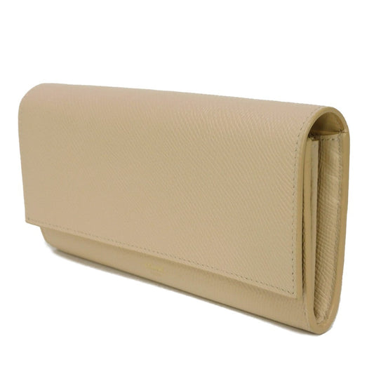 CELINE Long Wallet Purse 10B563BEL.03ND Grained calfskin (embossed) beige Foil Stamped Grain Calfskin Beige Bifold Wallet Long Wallet New logo Large flap wallet mens(Unisex) Used Authentic