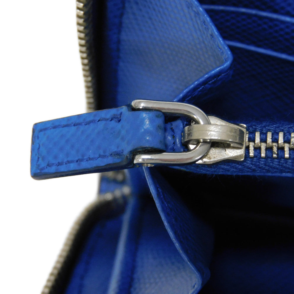 PRADA Long Wallet Purse 2ML317 Safiano leather (stamped) blue Gray Zip Around logo metal Saffiano striped round zip wallet unisex(Unisex) Used Authentic