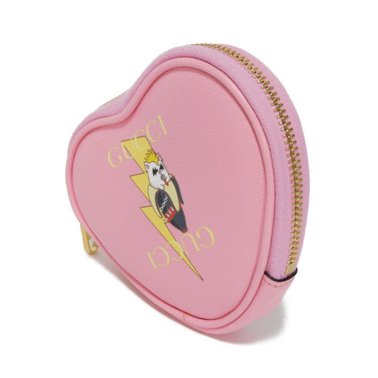 GUCCI Coin case 701062 U22AG 5964 Textured leather Light pink Banana Bolt Inazuma Unused logo Bananya Heart Shape Coin Case unisex(Unisex) Used Authentic
