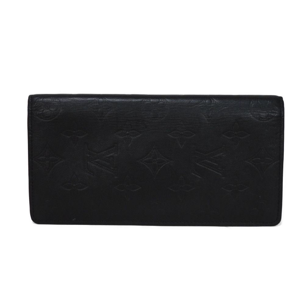 LOUIS VUITTON Long Wallet Purse M62900 Shadow leather (monogram embossing) Noir LV Logo Flower Embossed Black Bifold Wallet Monogram shadow Portefeuille Braza mens Used Authentic