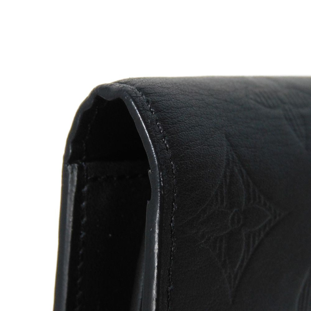 LOUIS VUITTON Long Wallet Purse M62900 Shadow leather (monogram embossing) Noir LV Logo Flower Embossed Black Bifold Wallet Monogram shadow Portefeuille Braza mens Used Authentic