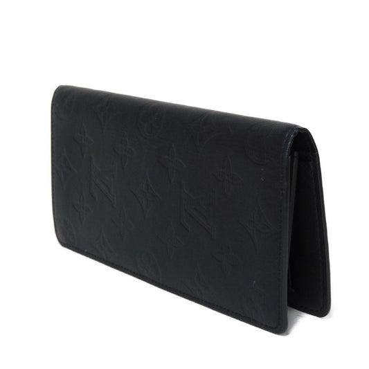 LOUIS VUITTON Long Wallet Purse M62900 Shadow leather (monogram embossing) Noir LV Logo Flower Embossed Black Bifold Wallet Monogram shadow Portefeuille Braza mens Used Authentic