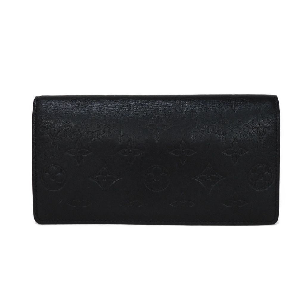 LOUIS VUITTON Long Wallet Purse M62900 Shadow leather (monogram embossing) Noir LV Logo Flower Embossed Black Bifold Wallet Monogram shadow Portefeuille Braza mens Used Authentic