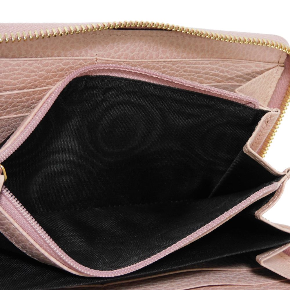 GUCCI Long Wallet Purse 456117 CAO0G 5909 Textured leather Perfect pink Pastel Zip Around GG Marmont Double G zip around wallet Women Used Authentic