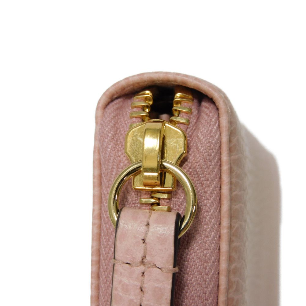 GUCCI Long Wallet Purse 456117 CAO0G 5909 Textured leather Perfect pink Pastel Zip Around GG Marmont Double G zip around wallet Women Used Authentic