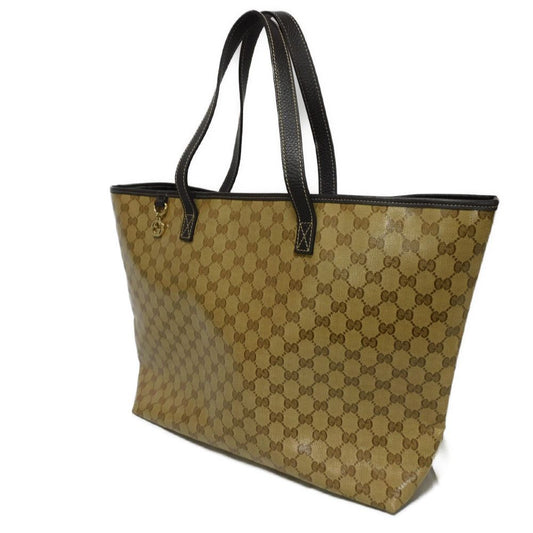 GUCCI Tote Bag 211525 GG Crystal Canvas (Plastics finish) beige Plastics coating brown Interlocking G charm GG Crystal Tote unisex(Unisex) Used Authentic