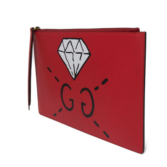 GUCCI Clutch bag 445597 Smooth Calfskin Leather Red Double G Paint GG logo ghost pouch