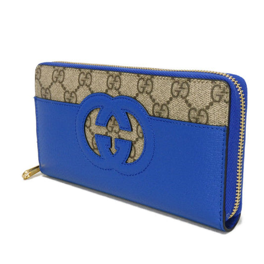 GUCCI Long Wallet Purse 701423 K9GSG 9972 GG Supreme canvas (polyurethane finish) x calf leather blue GG Supreme Cutout Interlocking G Zip Around Wallet
