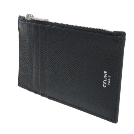 CELINE Coin case 10B683BEL.38SI Grained calfskin (embossed) black Current Grain Calfskin Card Case Unused New logo Compact zipped card holder unisex(Unisex) Used Authentic
