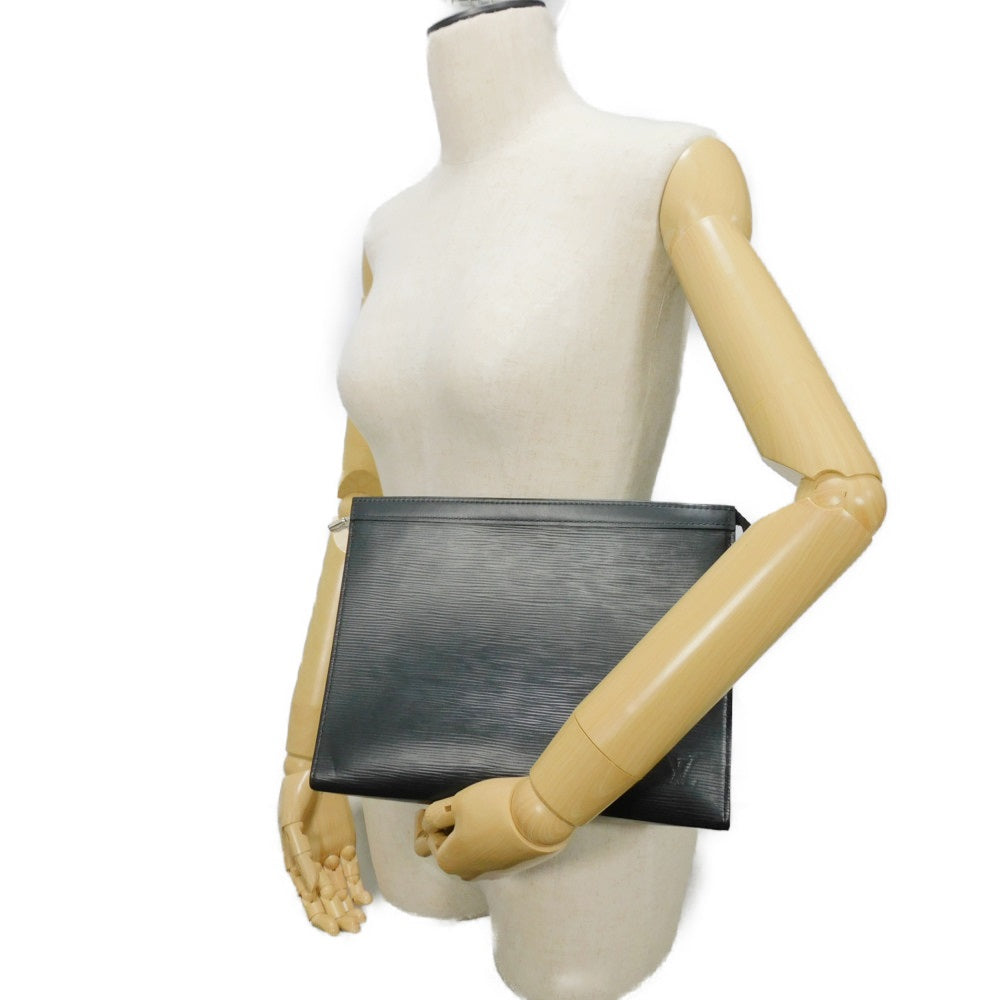 LOUIS VUITTON Clutch bag M81326 Epi leather x grain leather Noir LV logo black business bag RFID IC chip Epi Pochette Voyage MM mens Used Authentic