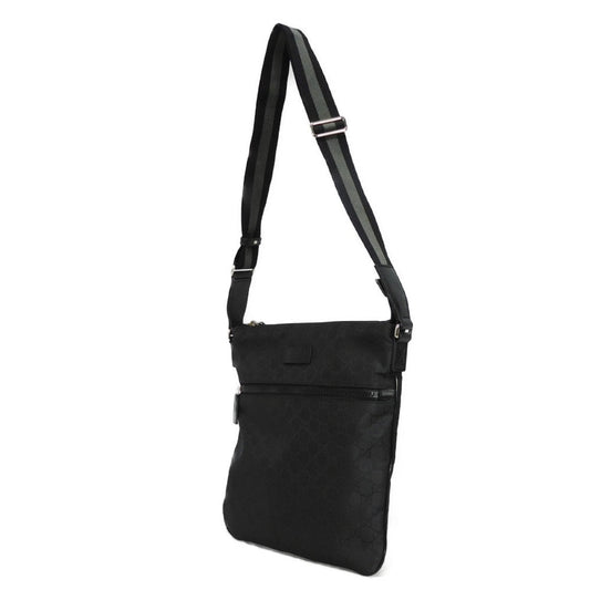 GUCCI Shoulder Bag 449185 G1XHN 8615 Nylon canvas x calf leather black Web stripe grey, good condition logo GG nylon medium messenger bag mens Used Authentic