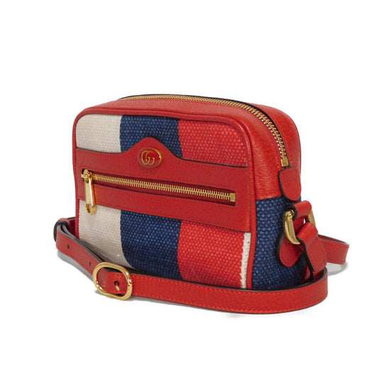 GUCCI Shoulder Bag 517350 Baia de la linen canvas x calf leather Tricolor Baiadera Linen Trio-Colour Crossbody Double G Ophidia mini bag unisex(Unisex) Used Authentic