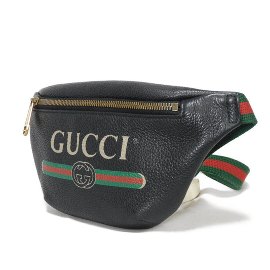 GUCCI Sling bag 527792 0GCCT 8164 Texture leather (embossed) black Web Stripe Shelly Vintage logo print Small belt bag mens Used Authentic