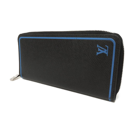 LOUIS VUITTON Long Wallet Purse M30070 Taiga leather (stamped) Noir New Zip Around Black Blue Taiga Zippy Wallet Vertical mens Used Authentic