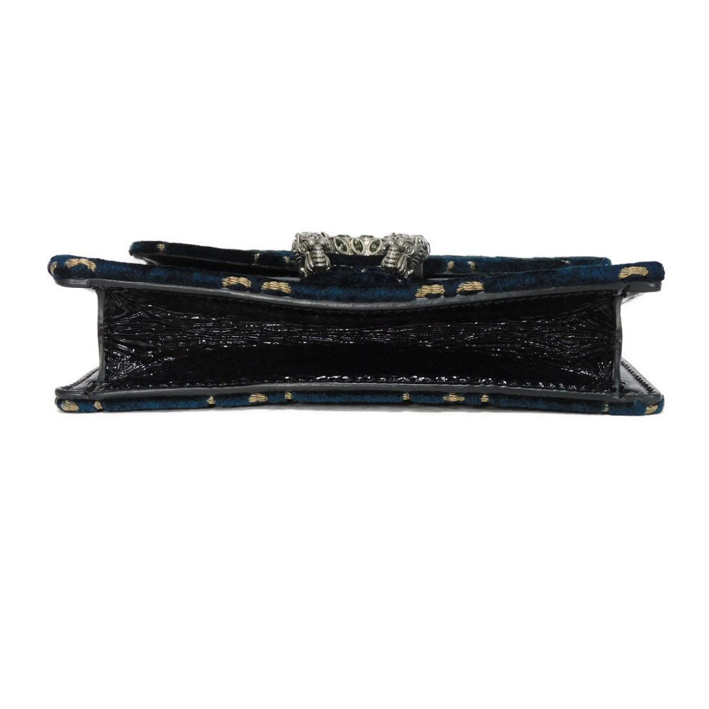 GUCCI Shoulder Bag 476432 9TIBN 4264 Velvet x Patent Leather x Calf Leather blue Tiger Head Crystal Good Condition GG velvet Dionysus Super Mini Bag Women Used Authentic