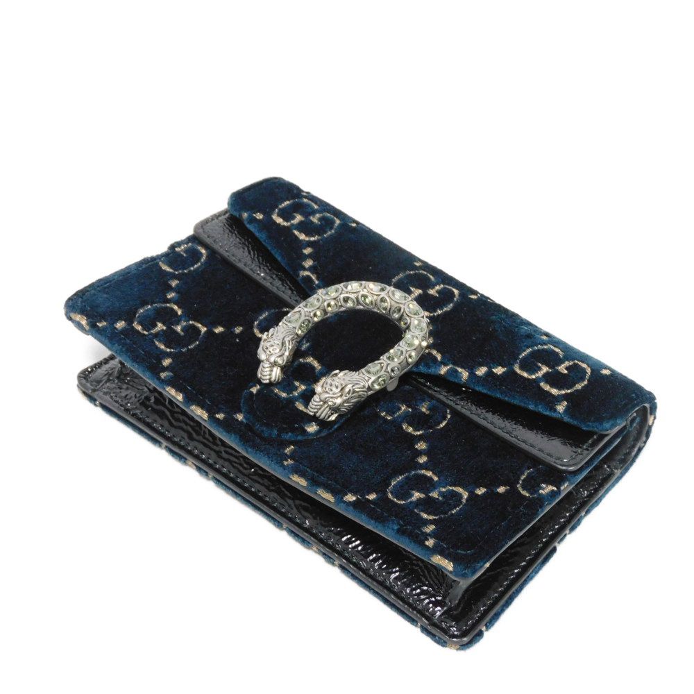 GUCCI Shoulder Bag 476432 9TIBN 4264 Velvet x Patent Leather x Calf Leather blue Tiger Head Crystal Good Condition GG velvet Dionysus Super Mini Bag Women Used Authentic