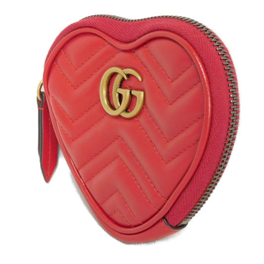 GUCCI Coin case 699517 DTDHT 6433 Calf leather Red Current Chevron Keyring, in good condition GG Marmont Double G heart-shaped coin purse Women Used Authentic