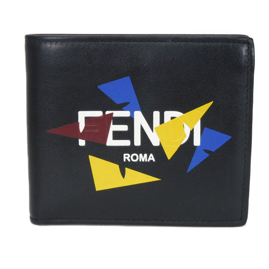 FENDI Bifold Wallet 7M0169 AC9I F0X93 leather black Eye Motif Multicolor logo Bag Bugs Bifold Wallet mens Used Authentic