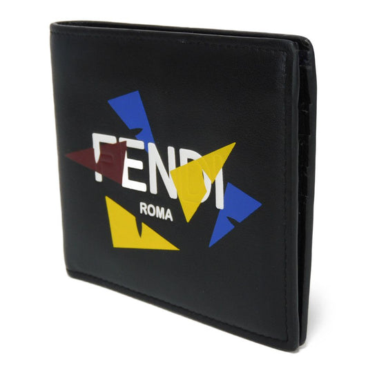 FENDI Bifold Wallet 7M0169 AC9I F0X93 leather black Eye Motif Multicolor logo Bag Bugs Bifold Wallet mens Used Authentic