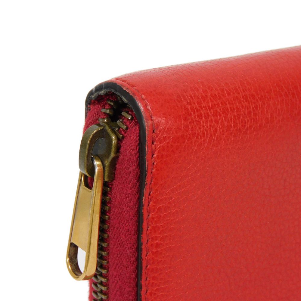 GUCCI Long Wallet Purse 496317 0GDAT 6461 Texture leather (embossed) Red x yellow x green x black Web Sherry Red Zip Around Vintage logo print Zip around wallet unisex(Unisex) Used Authentic