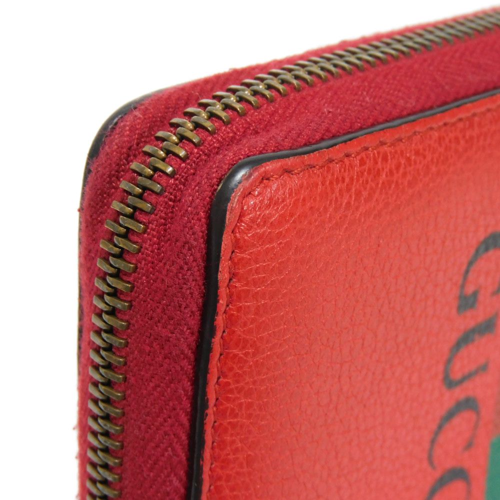 GUCCI Long Wallet Purse 496317 0GDAT 6461 Texture leather (embossed) Red x yellow x green x black Web Sherry Red Zip Around Vintage logo print Zip around wallet unisex(Unisex) Used Authentic