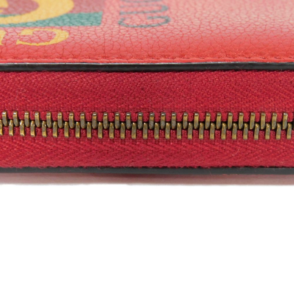 GUCCI Long Wallet Purse 496317 0GDAT 6461 Texture leather (embossed) Red x yellow x green x black Web Sherry Red Zip Around Vintage logo print Zip around wallet unisex(Unisex) Used Authentic