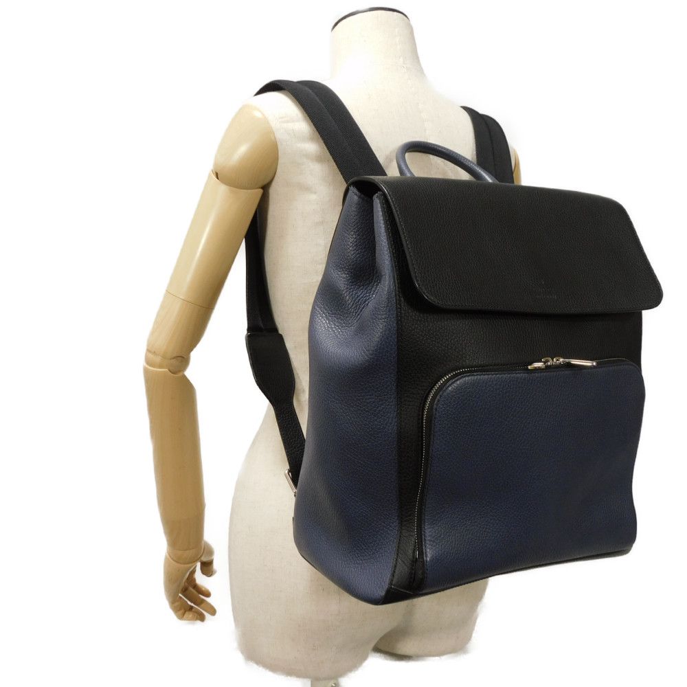 GUCCI Backpack 406364 Calf leather (embossed) Navy logo embossed daypack