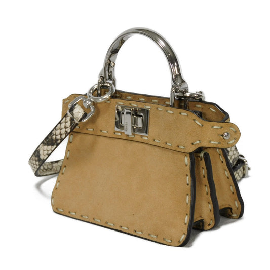 FENDI Handbag 7AS106 suede Brown Snake 2WAY Shoulder Bag in good condition Celeria Peekaboo i see you micro unisex(Unisex) Used Authentic