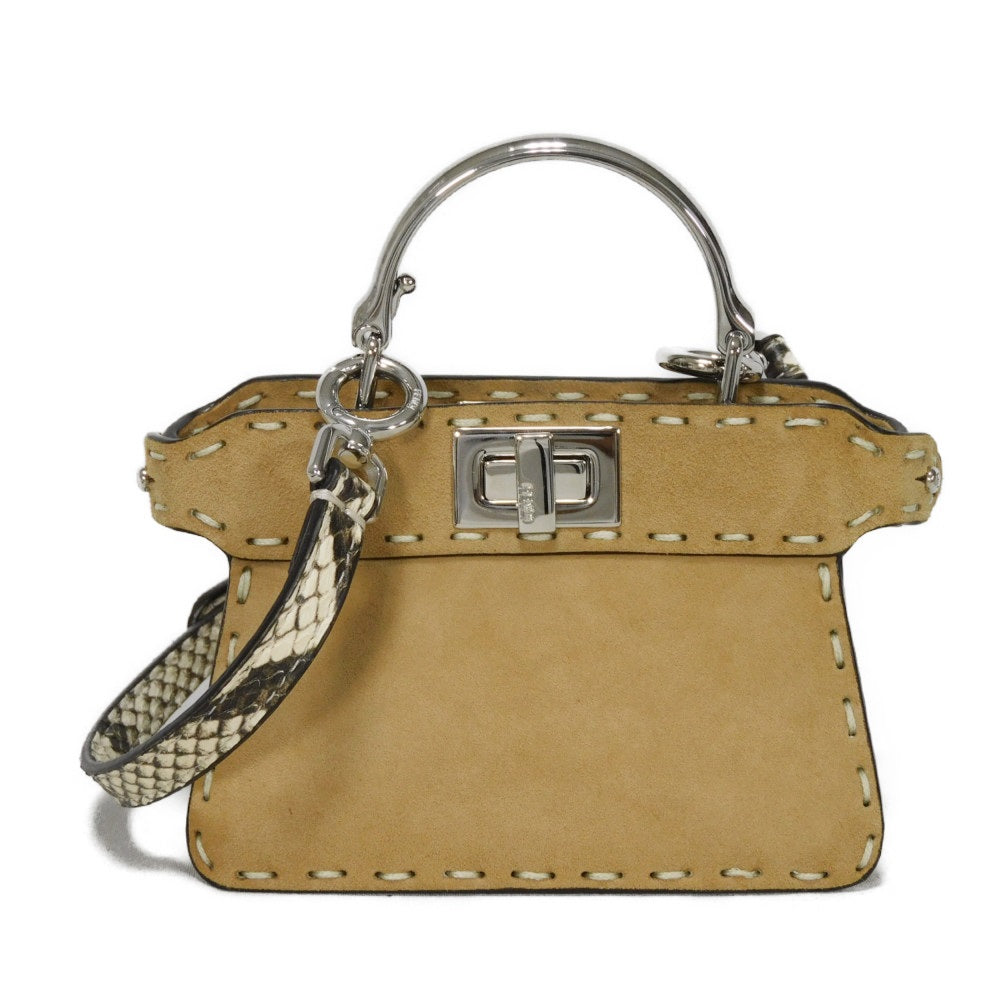 FENDI Handbag 7AS106 suede Brown Snake 2WAY Shoulder Bag in good condition Celeria Peekaboo Micro I See You unisex(Unisex) Used Authentic
