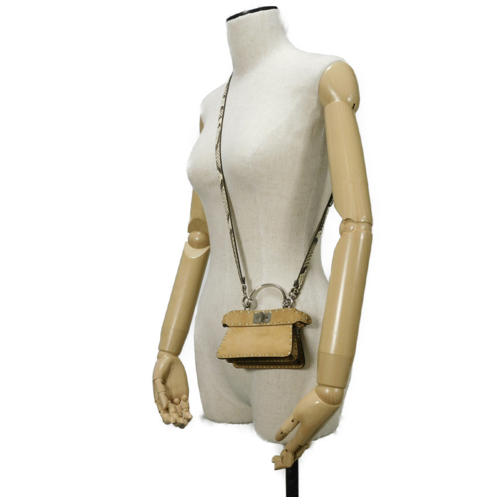 FENDI Handbag 7AS106 suede Brown Snake 2WAY Shoulder Bag in good condition Celeria Peekaboo Micro I See You unisex(Unisex) Used Authentic