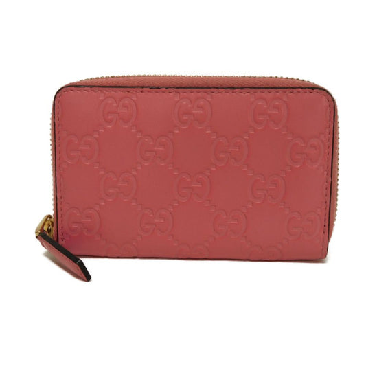 GUCCI Coin case 255452 GG striped leather pink Double G Embossed Card Case Zip Around GG Shima Guccissima coin purse unisex(Unisex) Used Authentic