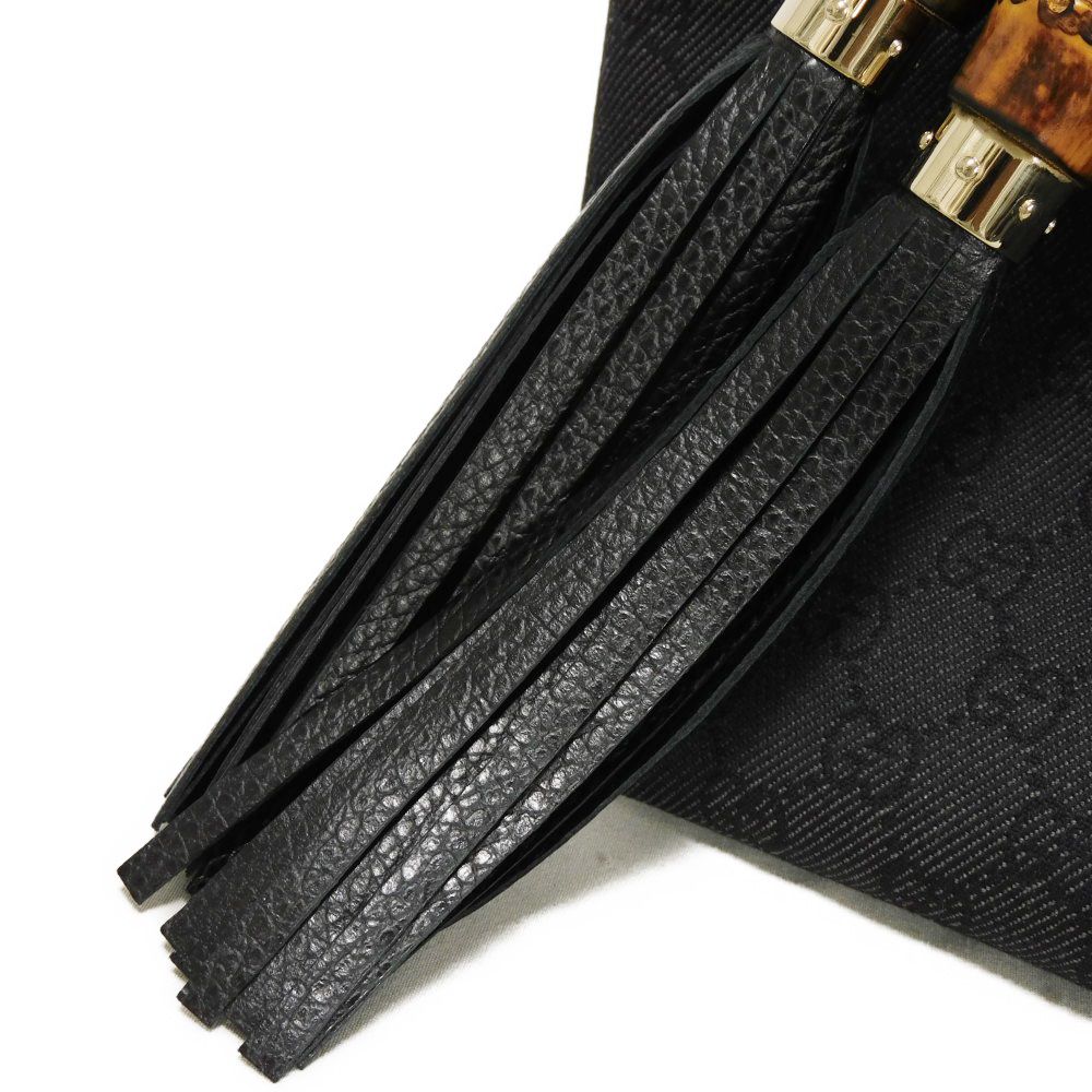 GUCCI Tote Bag 354665 GG denim canvas x calf leather black Tassel charm GG denim tote