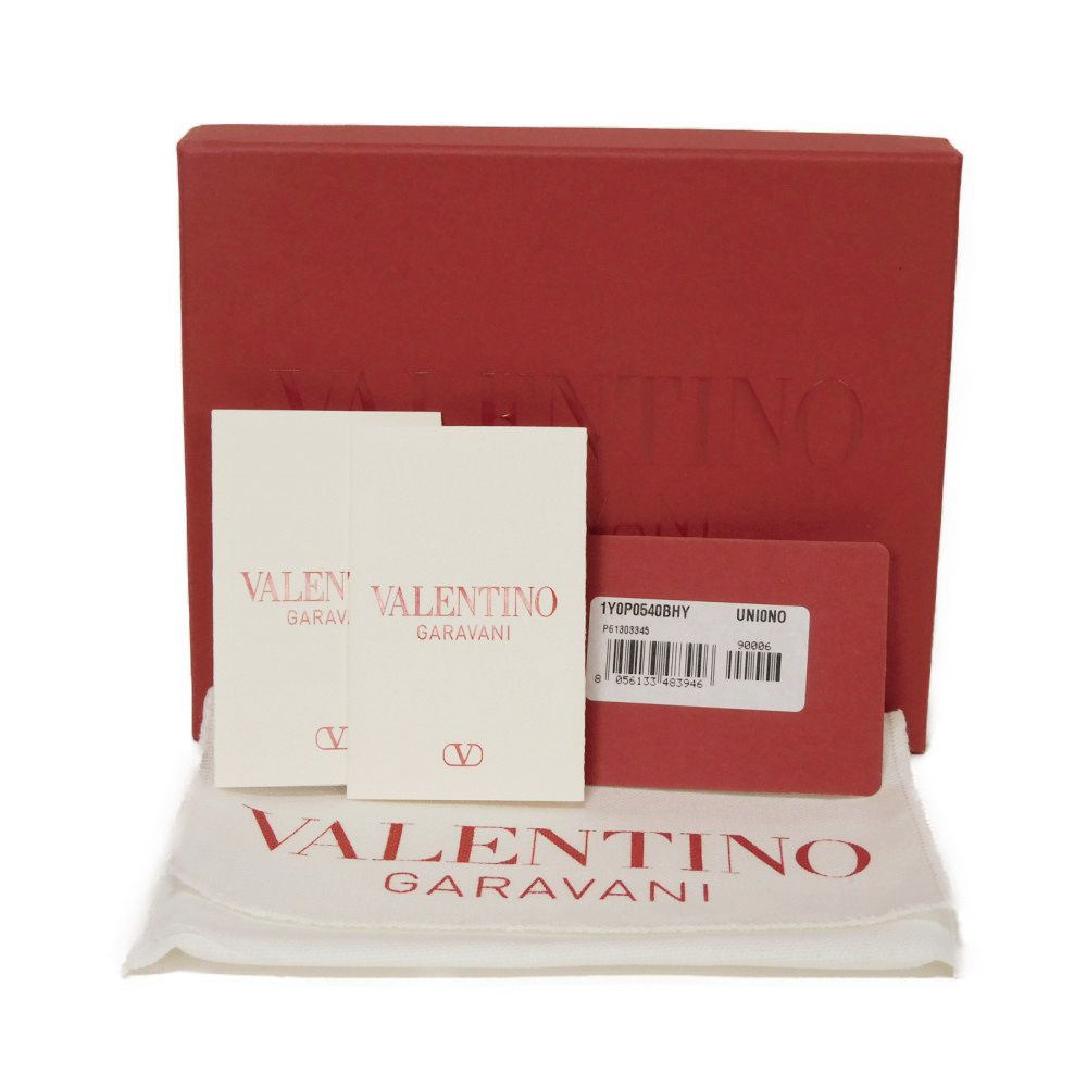 VALENTINO Coin case 1Y0P0540BHY Smooth Calfskin Leather black Calfskin RFID unused one studs VLTN logo embossed zip card holder mens Used Authentic