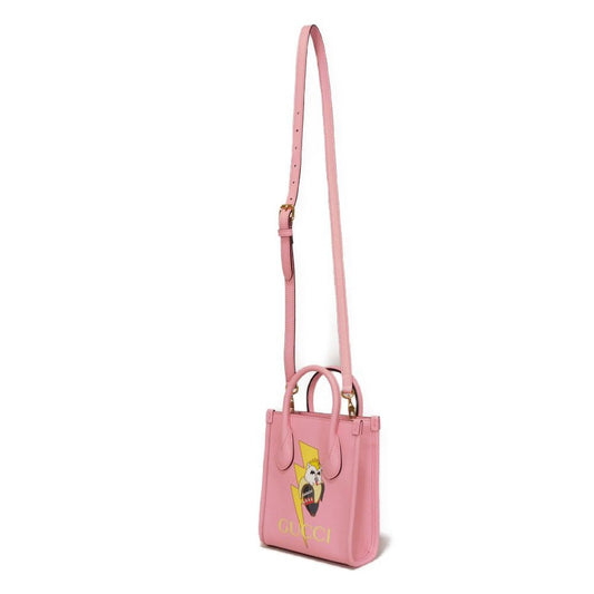 GUCCI Shoulder Bag 671623 U22AG 5964 Textured leather Light pink Banana Bolt Inazuma Pastel 2WAY Crossbody logo Bananya Mini Tote unisex(Unisex) Used Authentic
