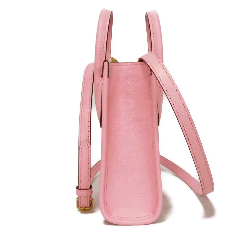 GUCCI Shoulder Bag 671623 U22AG 5964 Textured leather Light pink Banana Bolt Inazuma Pastel 2WAY Crossbody logo Bananya Mini Tote unisex(Unisex) Used Authentic