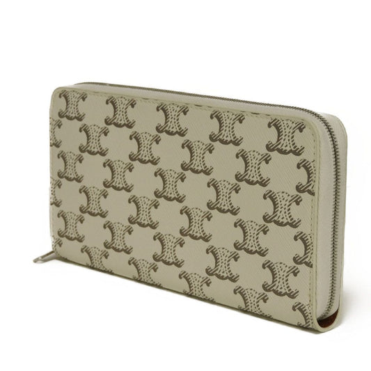 CELINE Long Wallet Purse 10B552BZR.04LE Triomphe canvas (coated) x calfskin Ecru Triomphe Large zip wallet