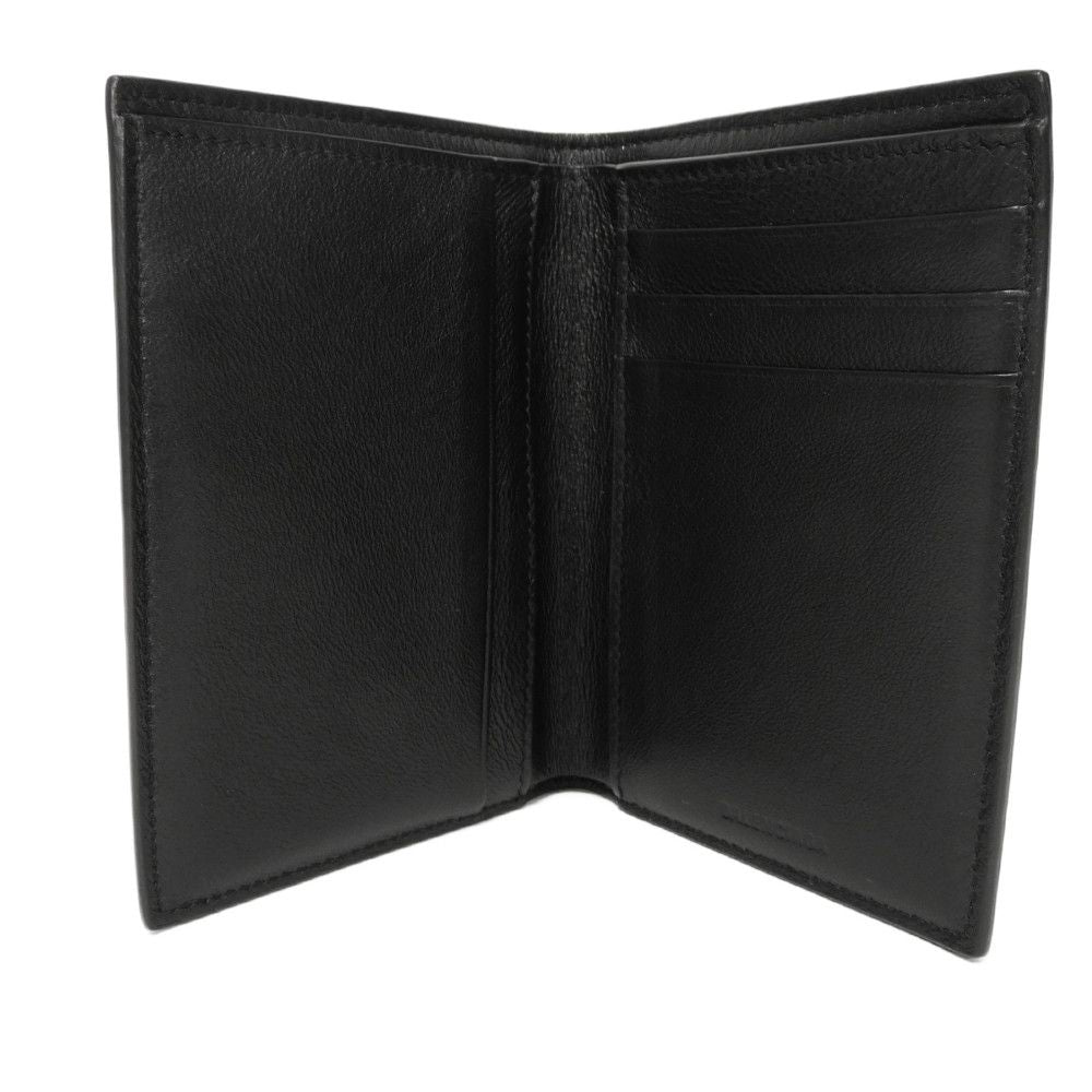BALENCIAGA Bifold Wallet 655683 1ROP3 1000 Calfskin (crocodile embossed) black Croc Calfskin Card Case Billfold New logo Cash Bar Tikal Wallet mens Used Authentic
