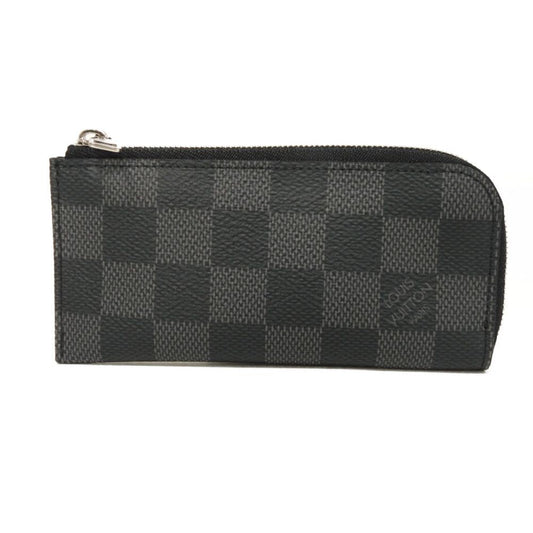 LOUIS VUITTON Coin case N61235 Damier Graphite Canvas Noir logo black checkered key ring unused Damier Graphite Pochette cree mens Used Authentic